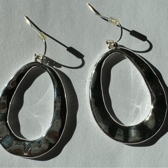 Large Teardrop Hoop Silver Tone Earrings - Picture 4 of 5